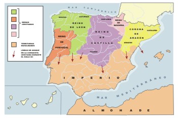 "Mapa de la expansin de los reinos cristianos por la Pennsula Ibrica en el s. XII"