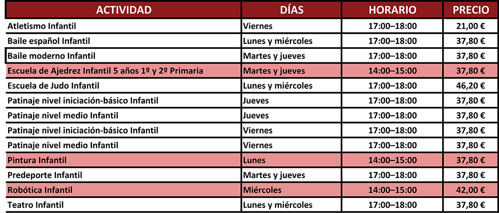 Actividades Extraescolares 2023-2024 para Educación Infantil