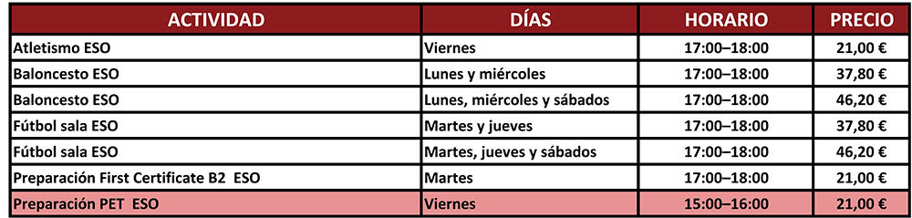 Actividades Extraescolares 2023-2024 para Secundaria