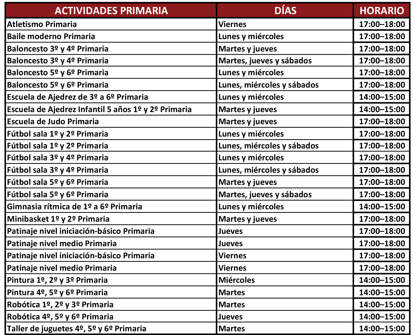 Actividades Extraescolares 2024-2025 para Primaria